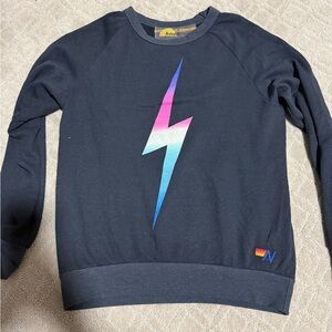 Aviator Nation Black Sweatshirt with Multicolor Lightning Bolt